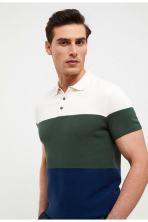Polo Collar Short Sleeve Color Block Men's Knitwear Sweater