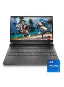 Dell laptop displaying a gaming scene with Intel Core i7 badge.